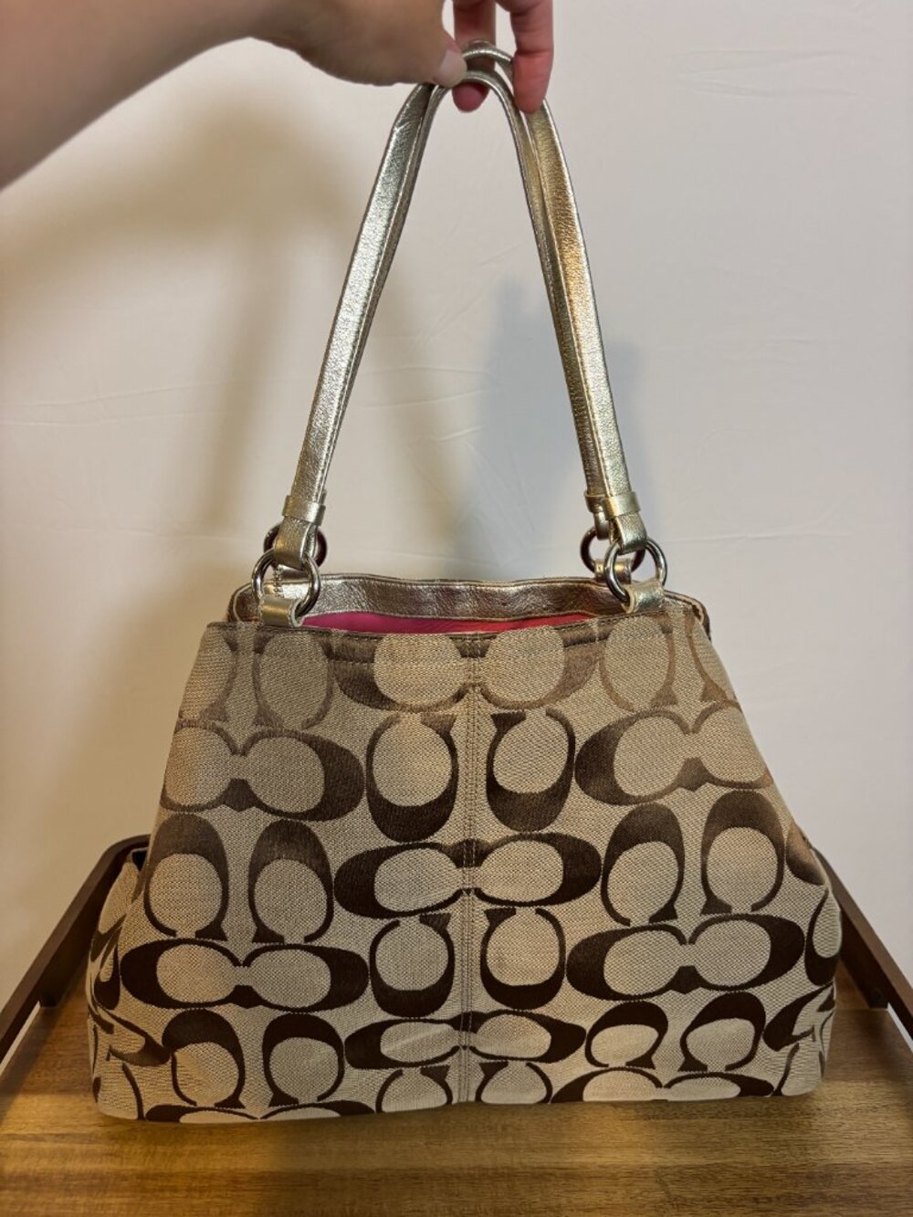 Coach Gabby Signature Khaki Metallic Gold XL Tote - Picture 4 of 11